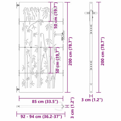 Garden Gate with Lock Black 105 x 200 cm Powder-coated steel