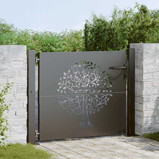 Garden Gate with Lock Black 105 x 100 cm Powder-coated steel