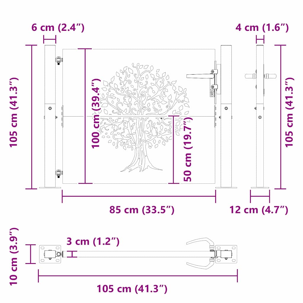 Garden Gate with Lock Black 105 x 100 cm Powder-coated steel