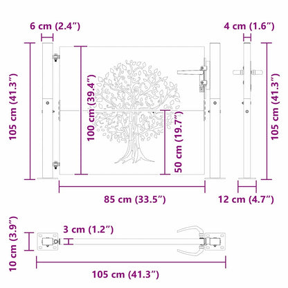 Garden Gate with Lock Black 105 x 100 cm Powder-coated steel