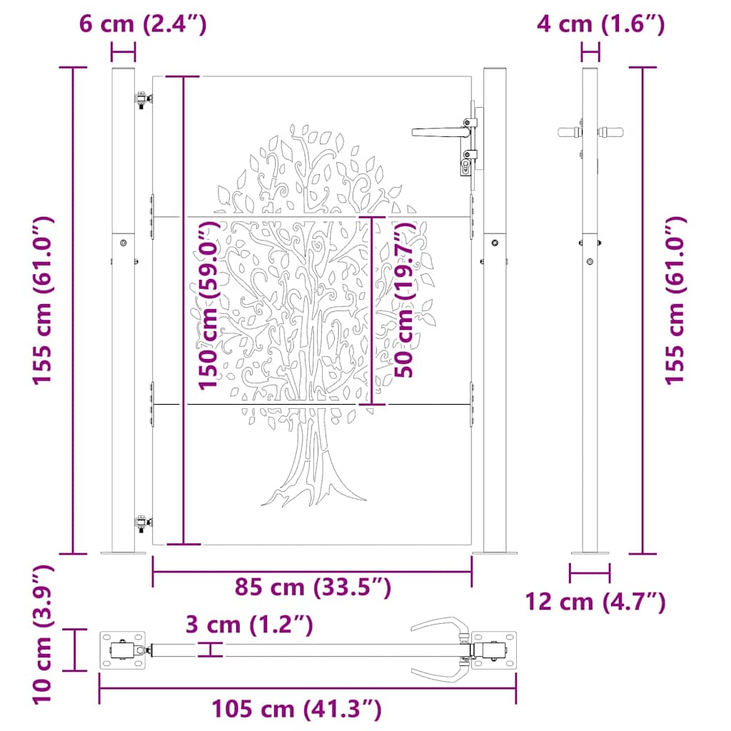 Garden Gate with Lock Black 105 x 150 cm Powder-coated steel