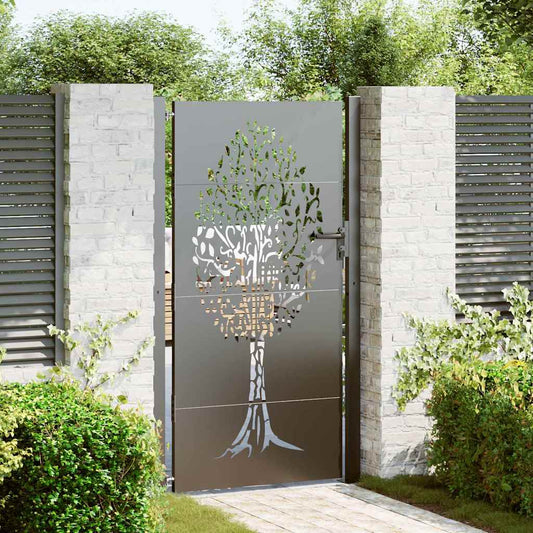 Garden Gate with Lock Black 105 x 175 cm Powder-coated steel