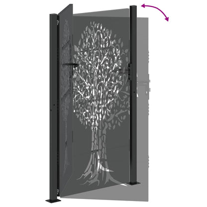 Garden Gate with Lock Black 105 x 175 cm Powder-coated steel