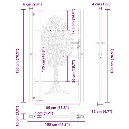 Garden Gate with Lock Black 105 x 175 cm Powder-coated steel