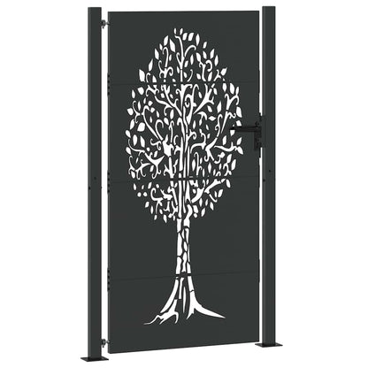 Garden Gate with Lock Black 105 x 200 cm Powder-coated steel