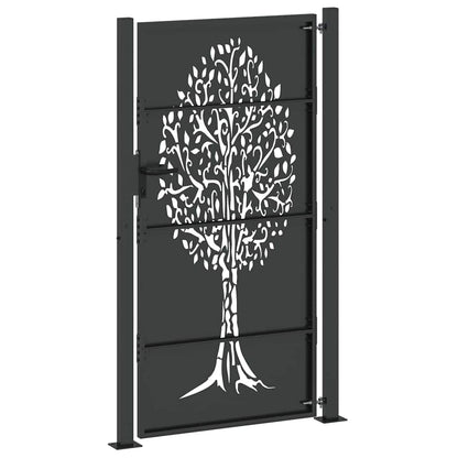 Garden Gate with Lock Black 105 x 200 cm Powder-coated steel