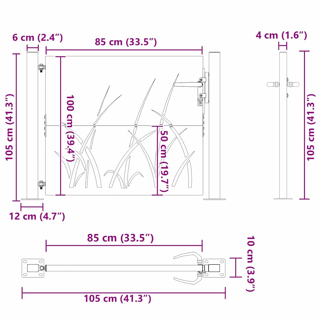 Garden Gate with Lock Black 105 x 100 cm Powder-coated steel