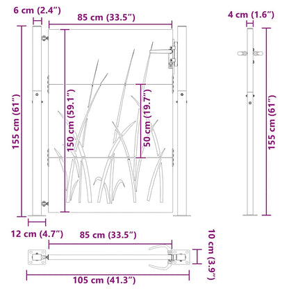 Garden Gate with Lock Black 105 x 150 cm Powder-coated steel