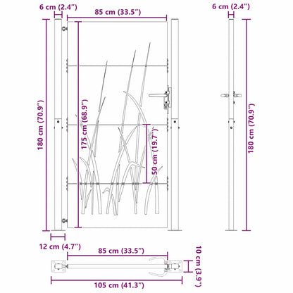 Garden Gate with Lock Black 105 x 175 cm Powder-coated steel