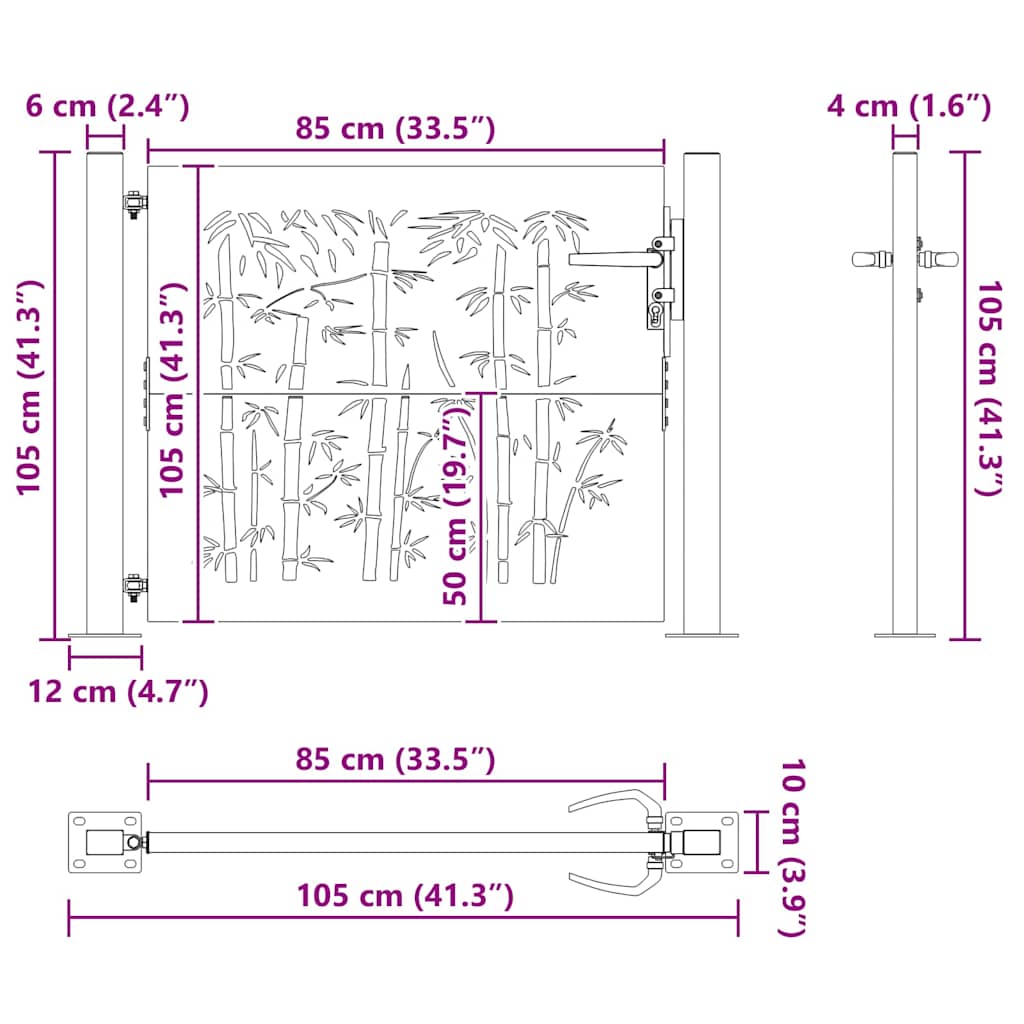 Garden Gate with Lock Black 105 x 100 cm Powder-coated steel