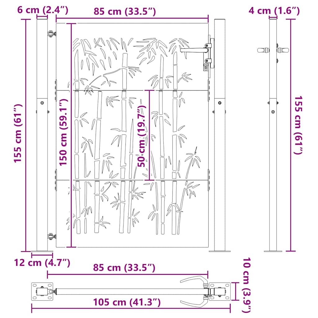 Garden Gate with Lock Black 105 x 150 cm Powder-coated steel