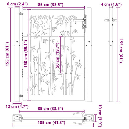 Garden Gate with Lock Black 105 x 150 cm Powder-coated steel