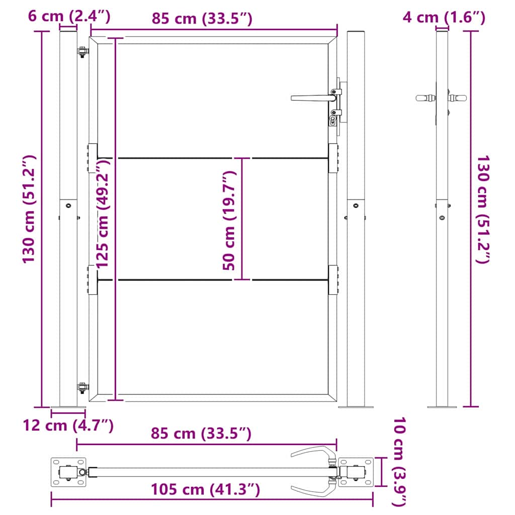 Garden Gate with Lock Black 100 x 125 cm Powder-coated steel