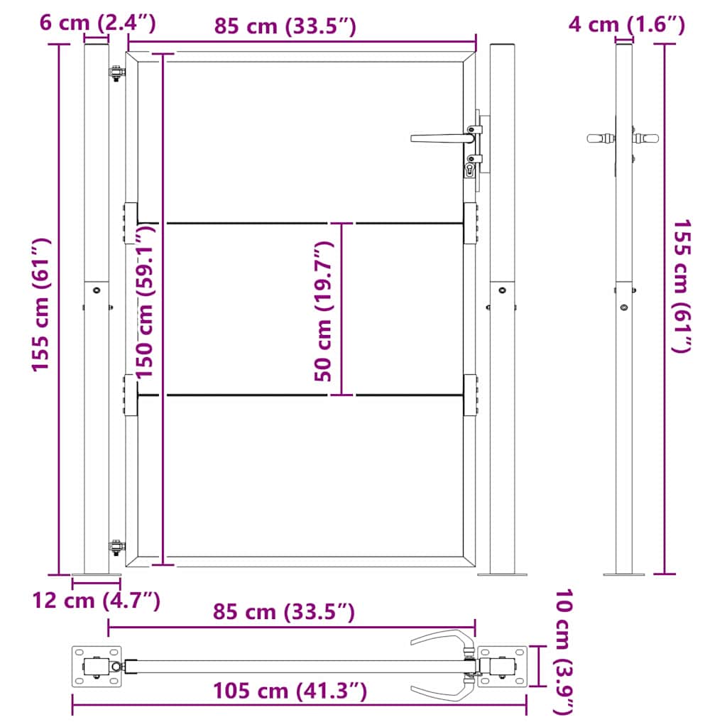 Garden Gate with Lock Black 100 x 150 cm Powder-coated steel