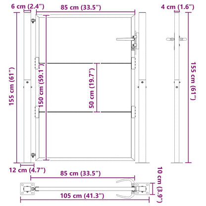 Garden Gate with Lock Black 100 x 150 cm Powder-coated steel