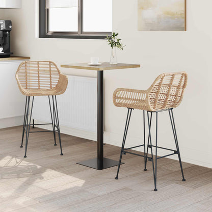Bar Chair 2 pcs Natural 55 x 52 x 92 cm Rattan and Iron