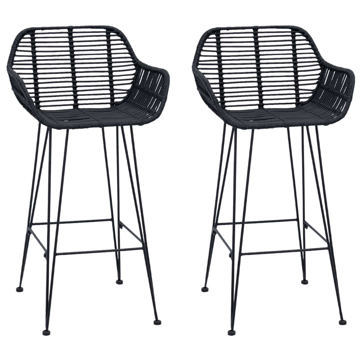 Bar Chair 2 pcs Black 55 x 52 x 92 cm Rattan and Iron