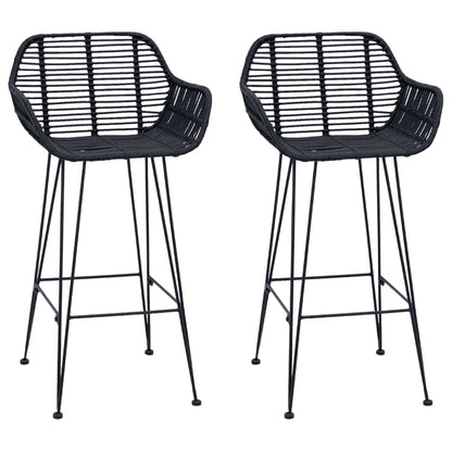 Bar Chair 2 pcs Black 55 x 52 x 92 cm Rattan and Iron