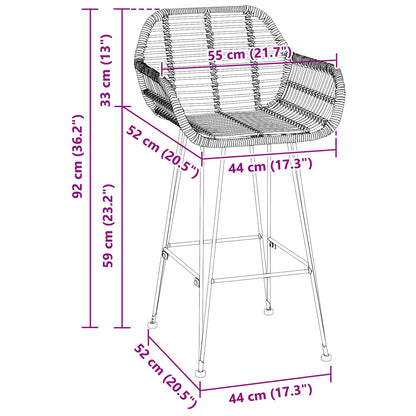 Bar Chair 2 pcs Black 55 x 52 x 92 cm Rattan and Iron