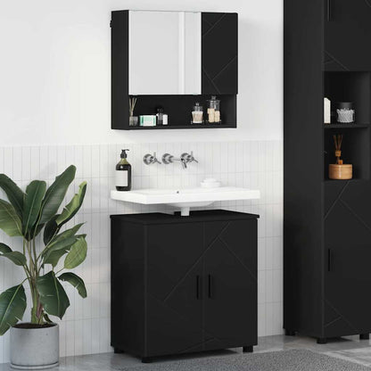Bathroom Furniture Set Wall-mounted 2 pcs Black Engineered wood