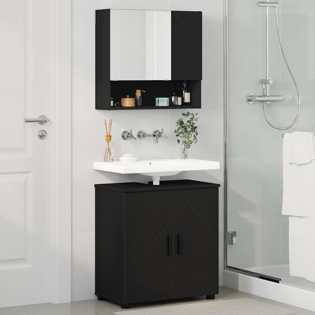 Bathroom Furniture Set Wall-mounted 2 pcs Black Engineered wood