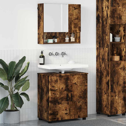 Bathroom Furniture Set 2 pcs Smoked oak Engineered wood