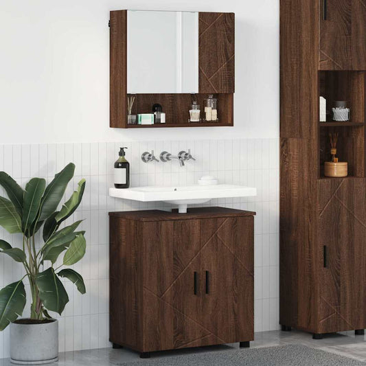 Bathroom Furniture Set 2 pcs Brown oak Engineered wood