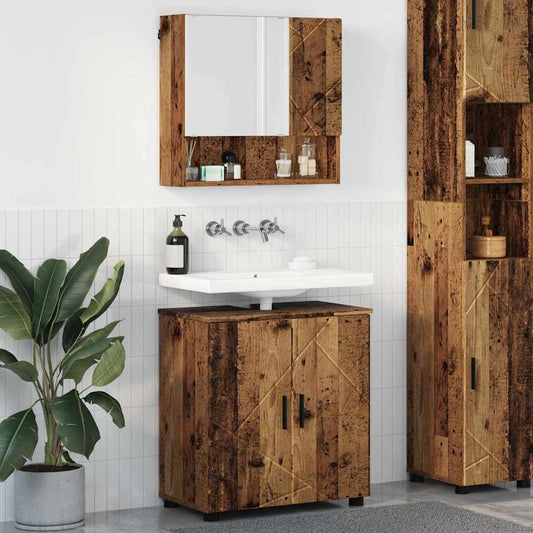 Bathroom Furniture Set with Door 2 pcs Old wood Engineered wood
