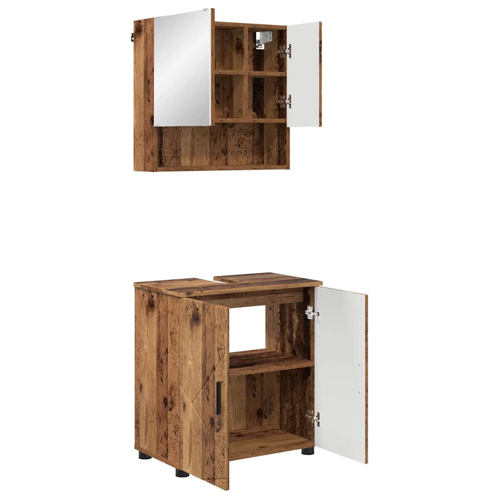 Bathroom Furniture Set with Door 2 pcs Old wood Engineered wood