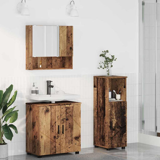Bathroom Furniture Set with Door 3 pcs Old wood 61 x 35 x 64 cm