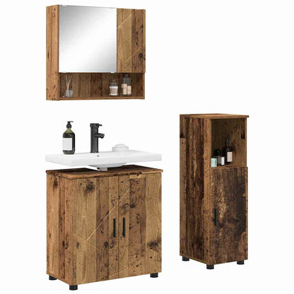 Bathroom Furniture Set with Door 3 pcs Old wood 61 x 35 x 64 cm