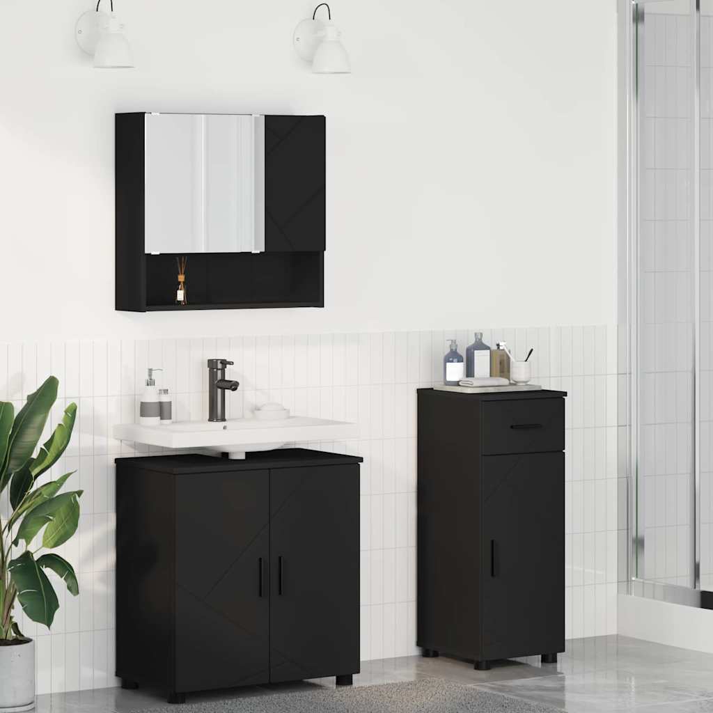 Bathroom Furniture Set with Drawer 3 pcs Black 61 x 35 x 64 cm