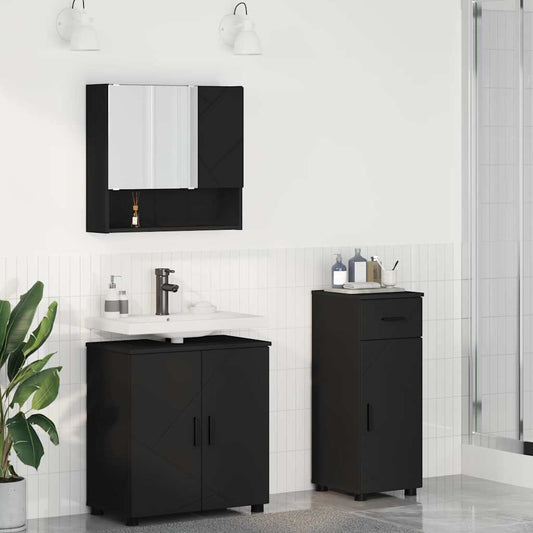 Bathroom Furniture Set with Drawer 3 pcs Black 61 x 35 x 64 cm