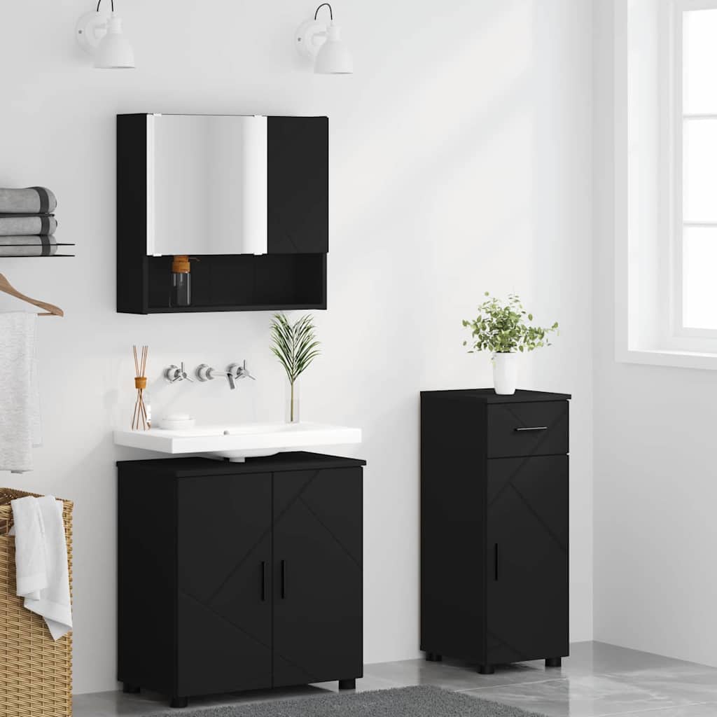 Bathroom Furniture Set with Drawer 3 pcs Black 61 x 35 x 64 cm