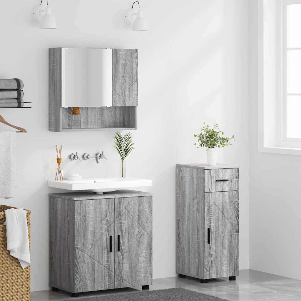 Bathroom Furniture Set 3 pcs Grey sonoma 61 x 35 x 64 cm