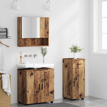 Bathroom Furniture Set with Door 3 pcs Old wood 61 x 35 x 64 cm