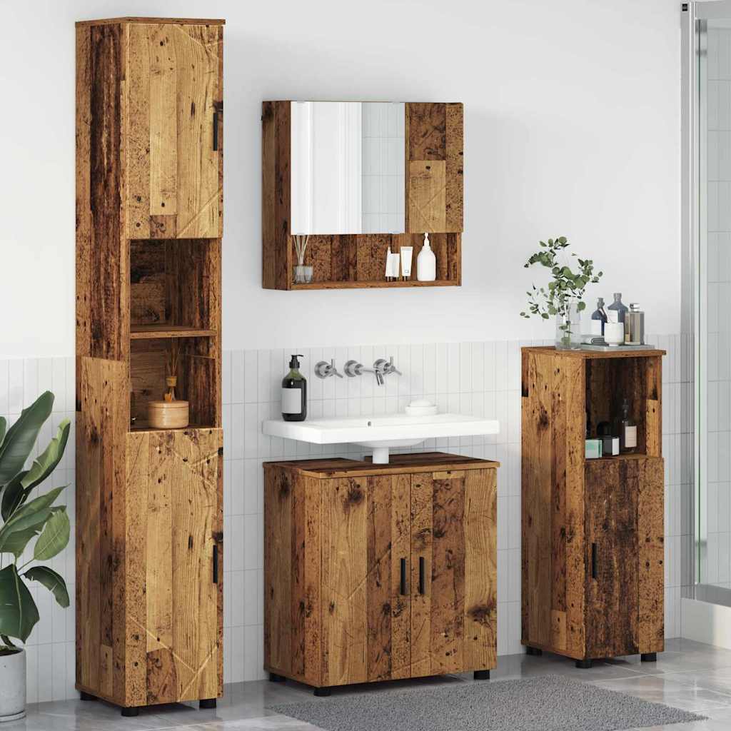 Bathroom Furniture Set with Door 4 pcs Old wood 61 x 35 x 64 cm
