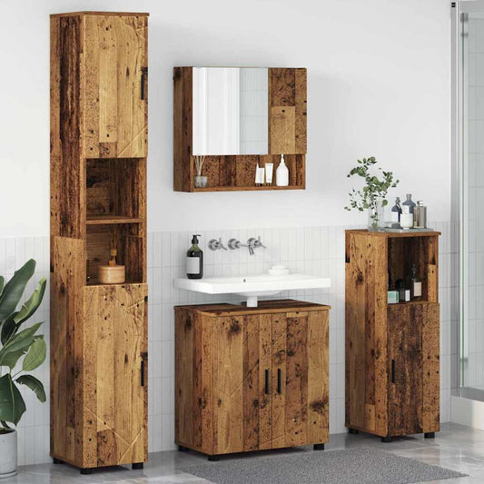 Bathroom Furniture Set with Door 4 pcs Old wood 61 x 35 x 64 cm