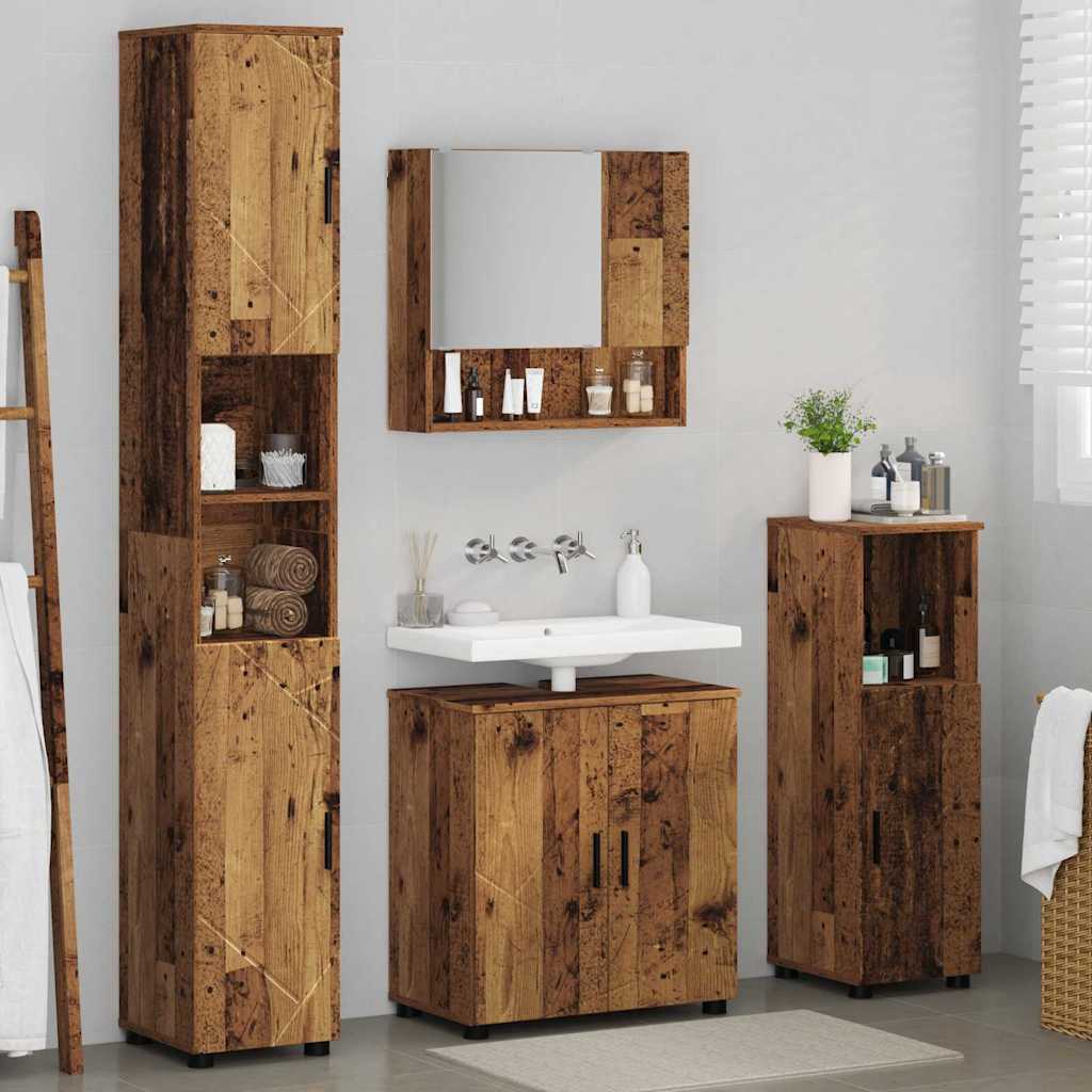 Bathroom Furniture Set with Door 4 pcs Old wood 61 x 35 x 64 cm