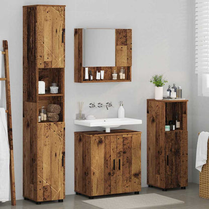 Bathroom Furniture Set with Door 4 pcs Old wood 61 x 35 x 64 cm