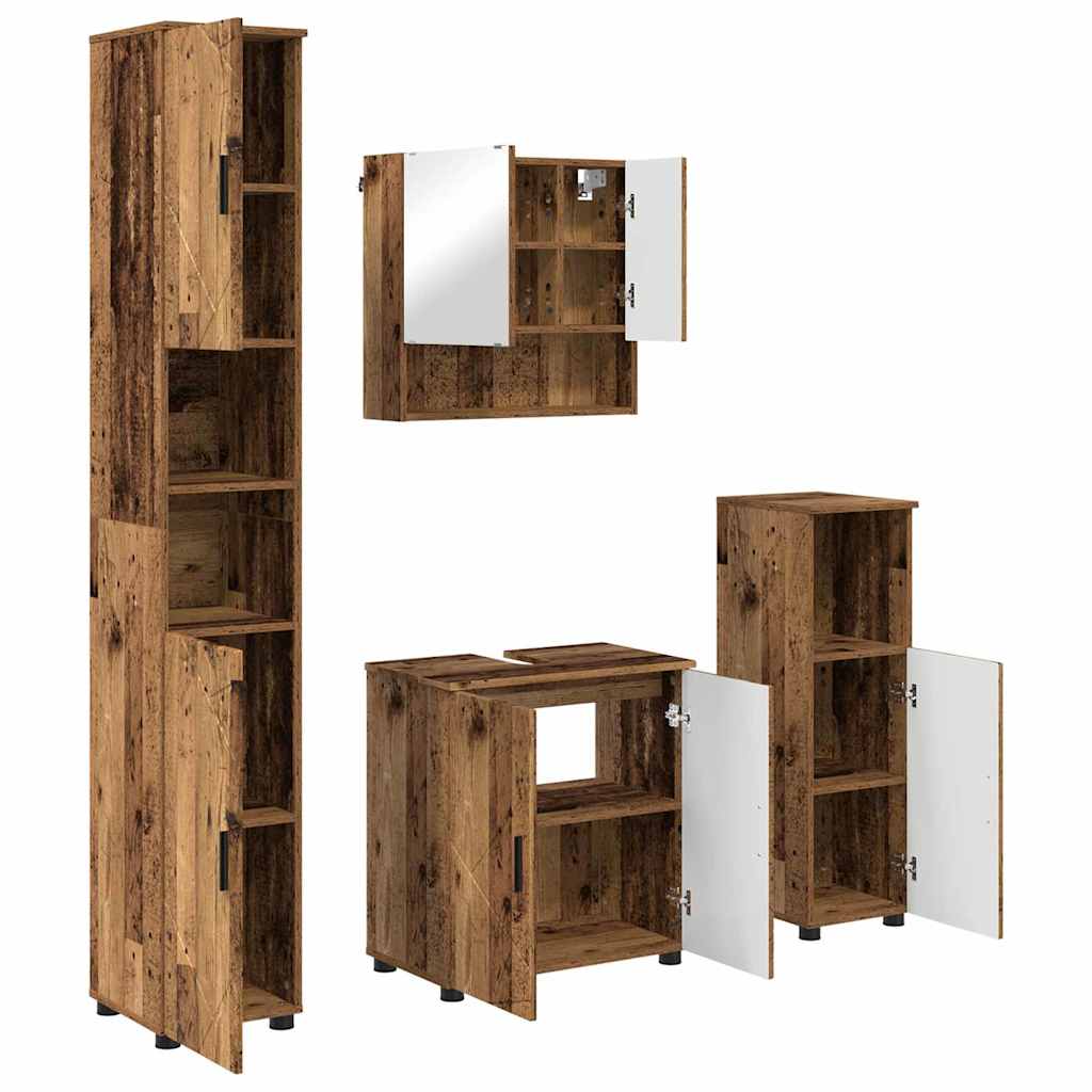 Bathroom Furniture Set with Door 4 pcs Old wood 61 x 35 x 64 cm