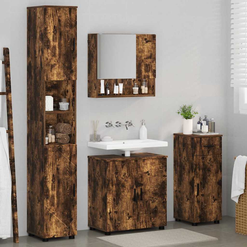 Bathroom Furniture Set 4 pcs Smoked oak 61 x 35 x 64 cm
