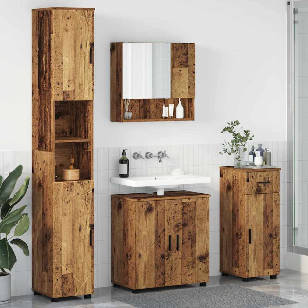 Bathroom Furniture Set with Door 4 pcs Old wood 61 x 35 x 64 cm