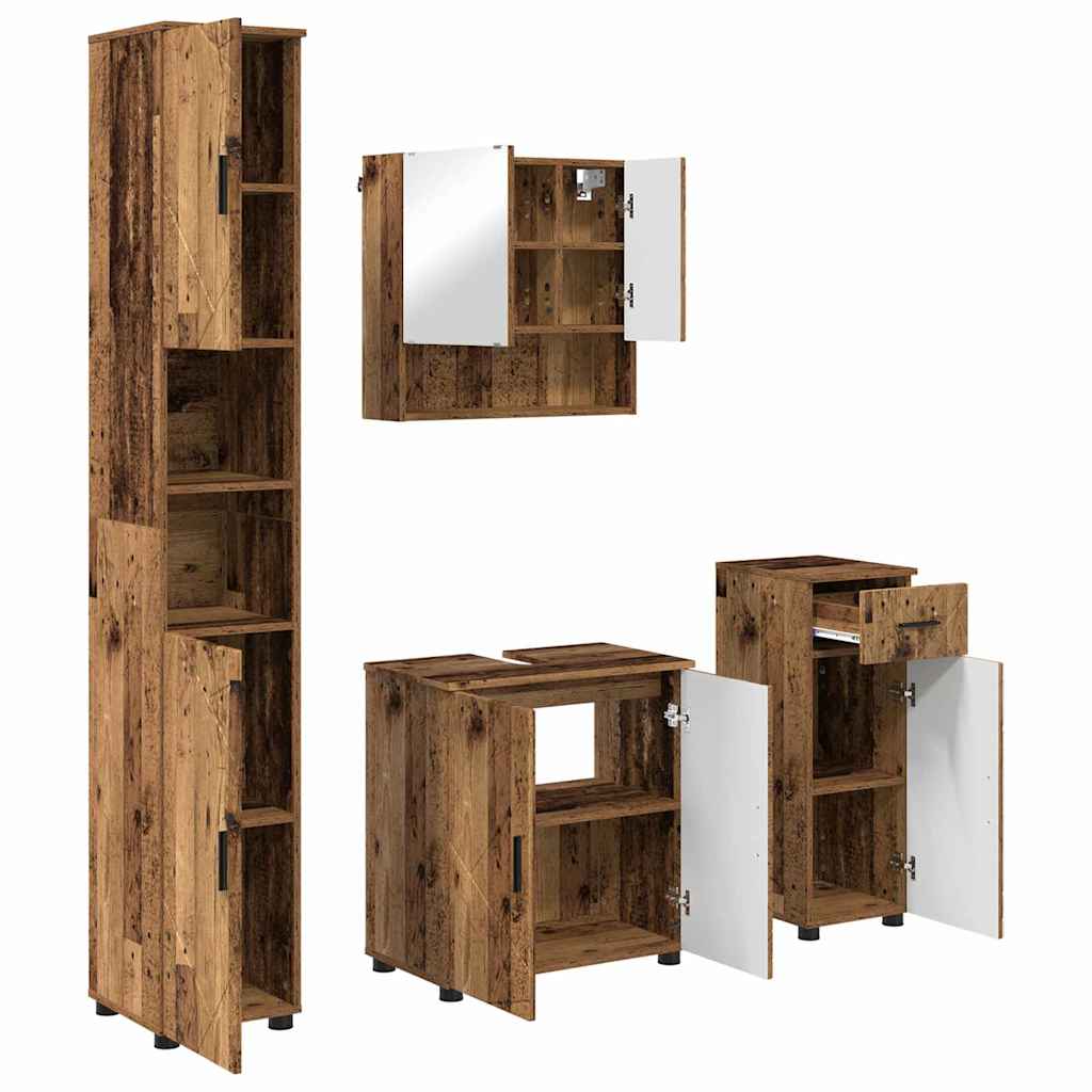 Bathroom Furniture Set with Door 4 pcs Old wood 61 x 35 x 64 cm