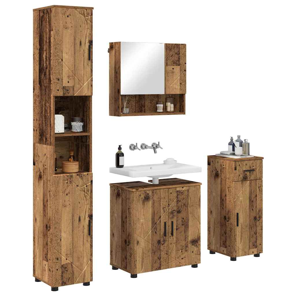 Bathroom Furniture Set with Door 4 pcs Old wood 61 x 35 x 64 cm