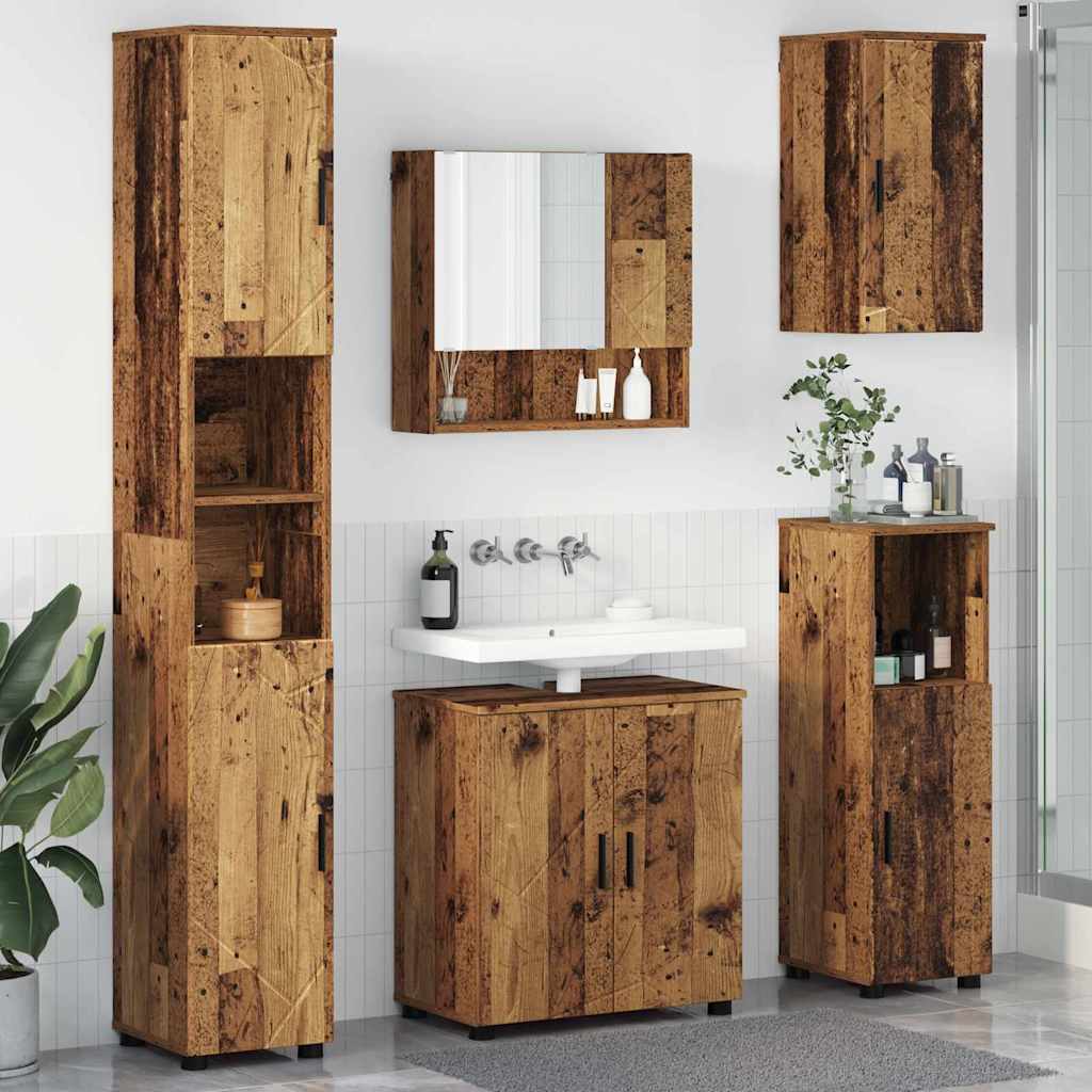 Bathroom Furniture Set with Door 5 pcs Old wood 61 x 35 x 64 cm