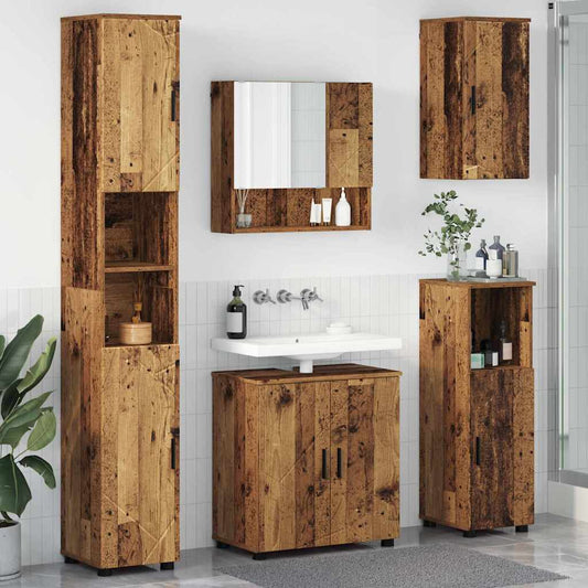 Bathroom Furniture Set with Door 5 pcs Old wood 61 x 35 x 64 cm