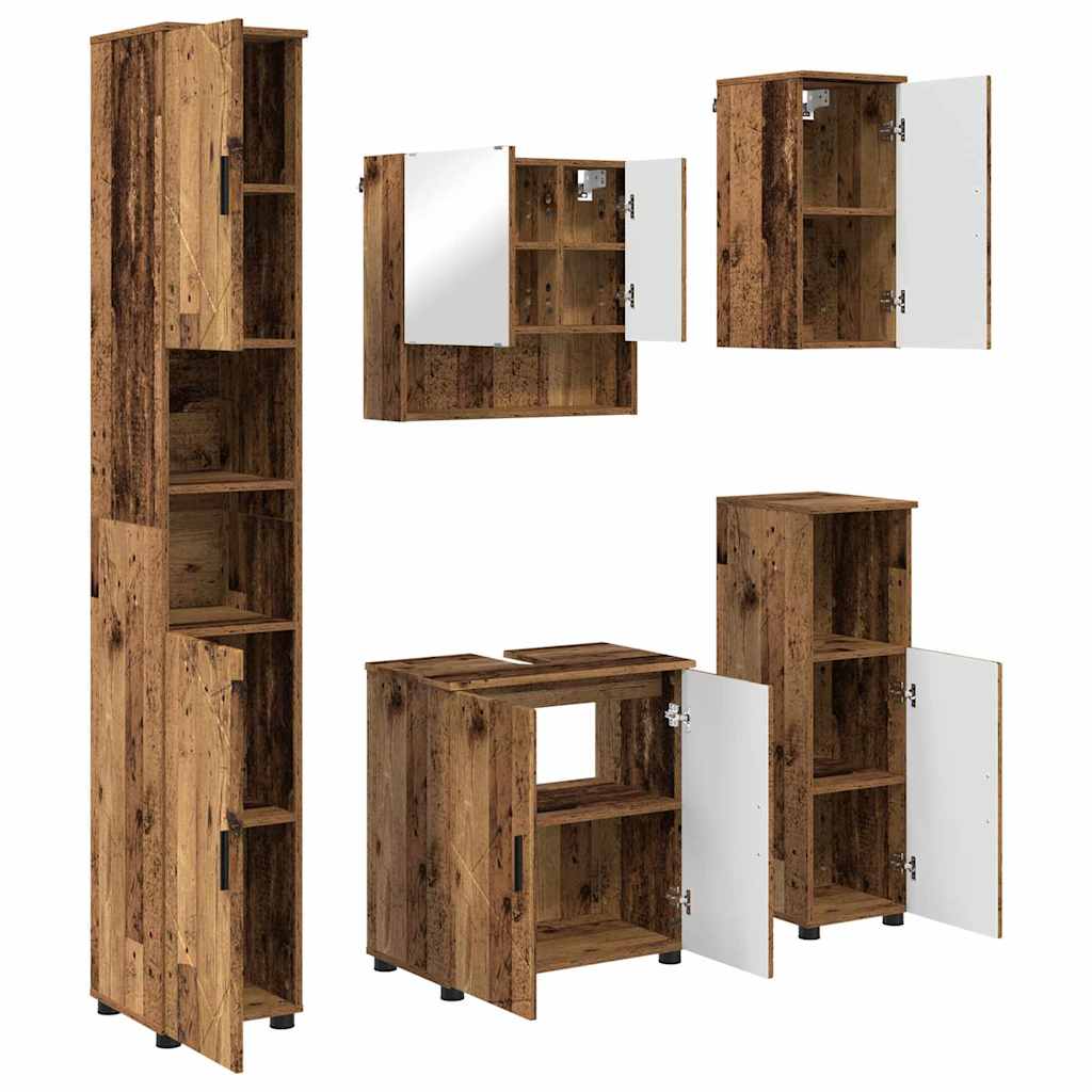 Bathroom Furniture Set with Door 5 pcs Old wood 61 x 35 x 64 cm