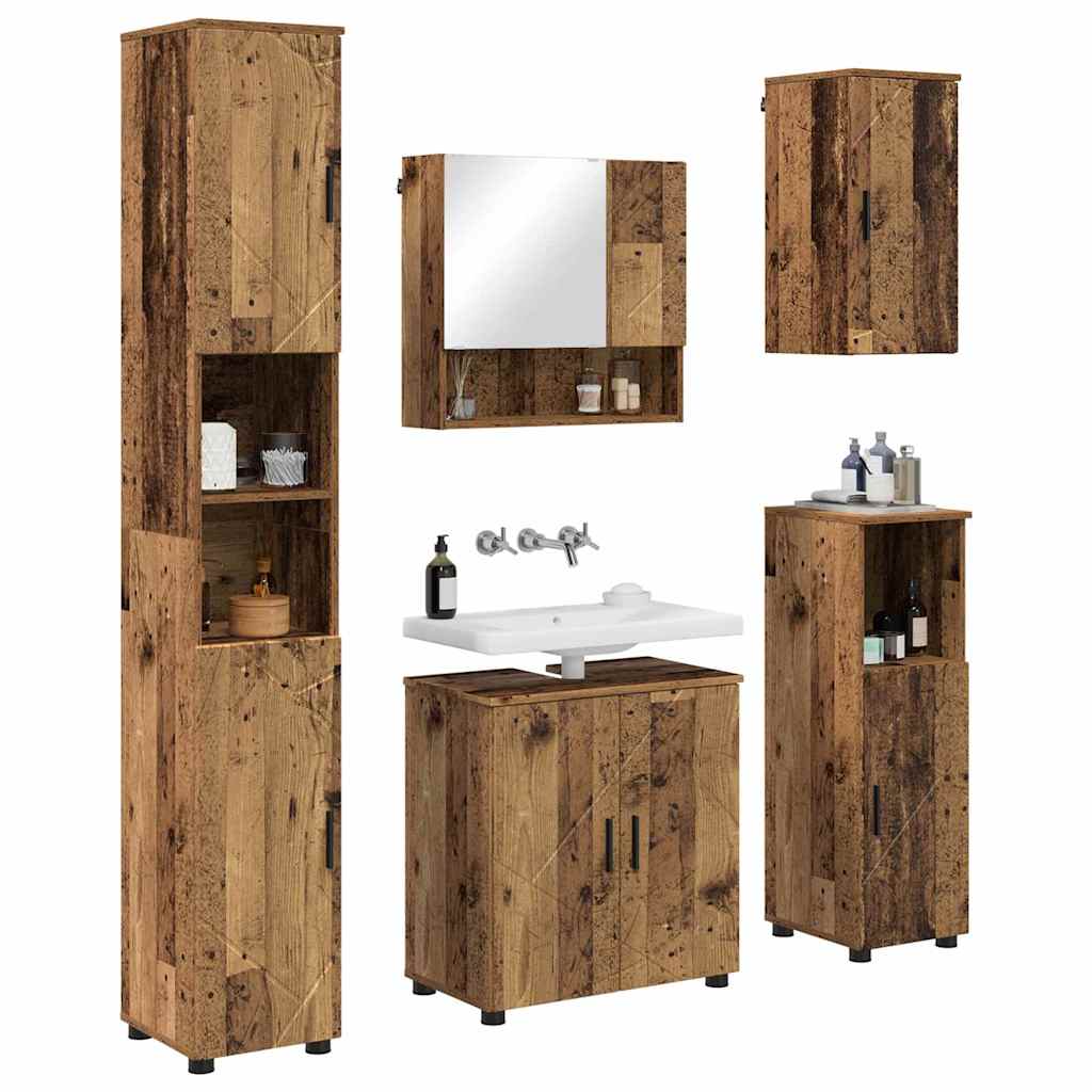 Bathroom Furniture Set with Door 5 pcs Old wood 61 x 35 x 64 cm