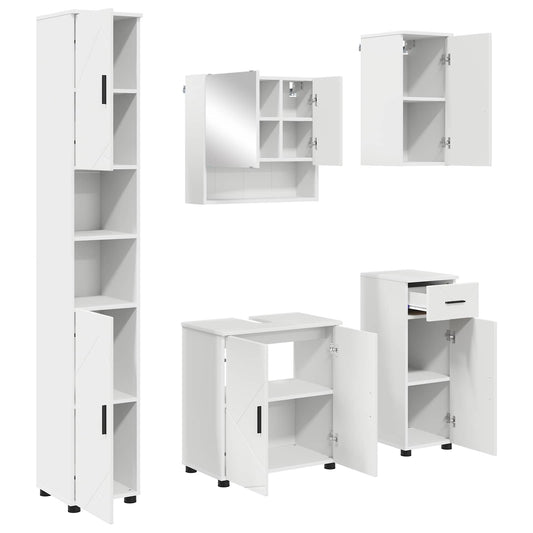 Bathroom Furniture Set 5 pcs White Engineered wood & Metal